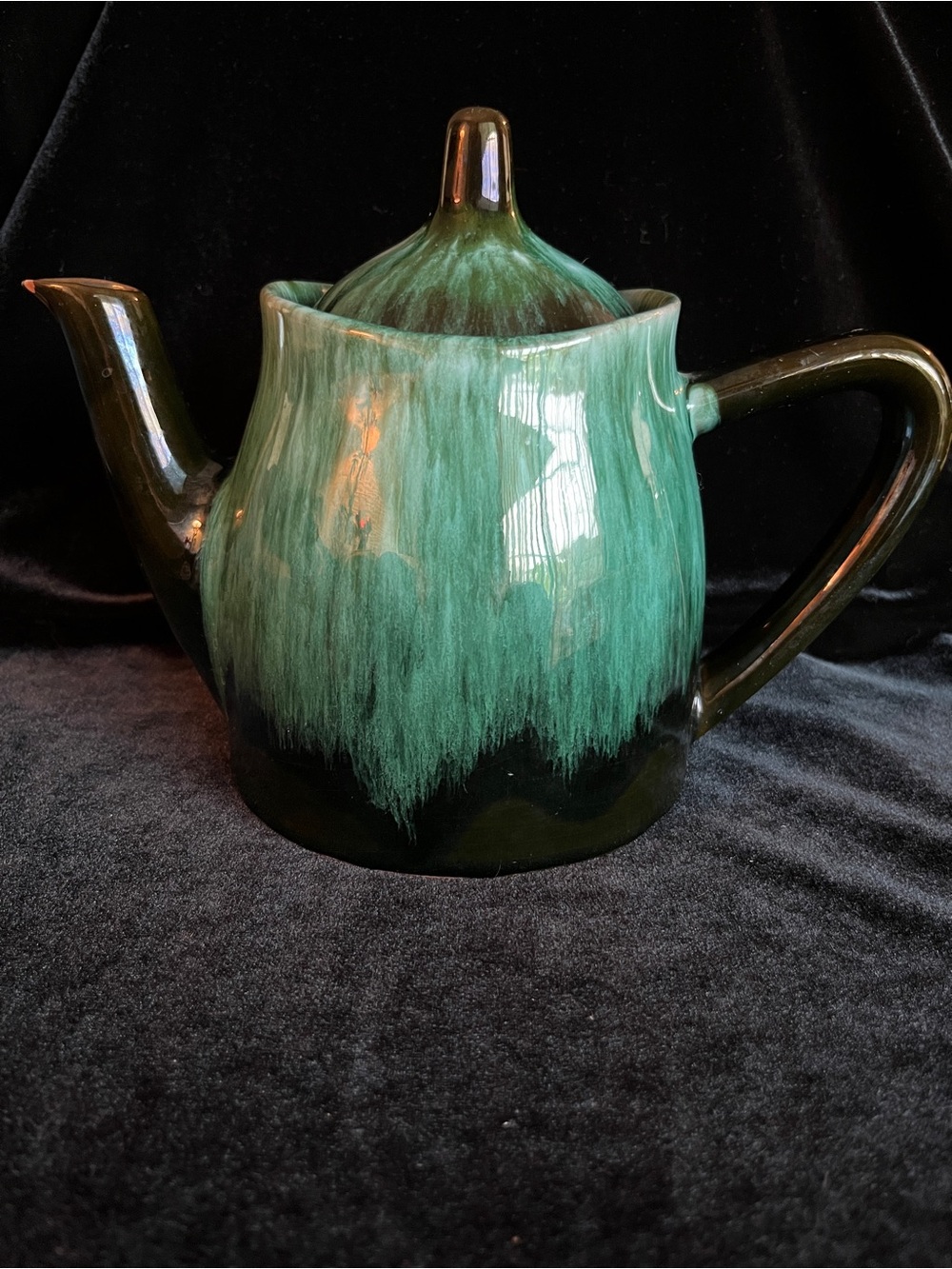 Vintage Blue Mountain Pottery Blue-green Drip Glaze Teapot READ